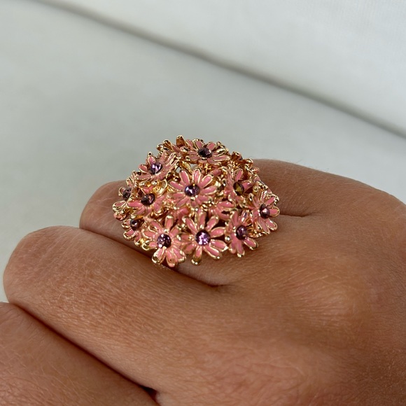 Vintage Pink Daisy Flower Gold plated Ring - Picture 9 of 9